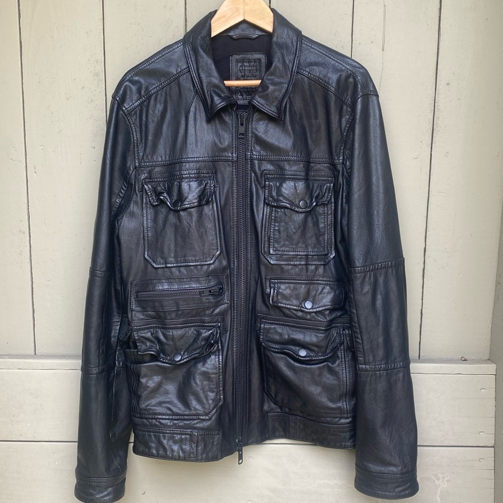 ALL SAINTS Spitalfields Black Men’s leather jacket XL double zip ♠️Gently worn